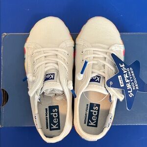 Keds Kids White Canvas Sneakers with Rainbow Accent